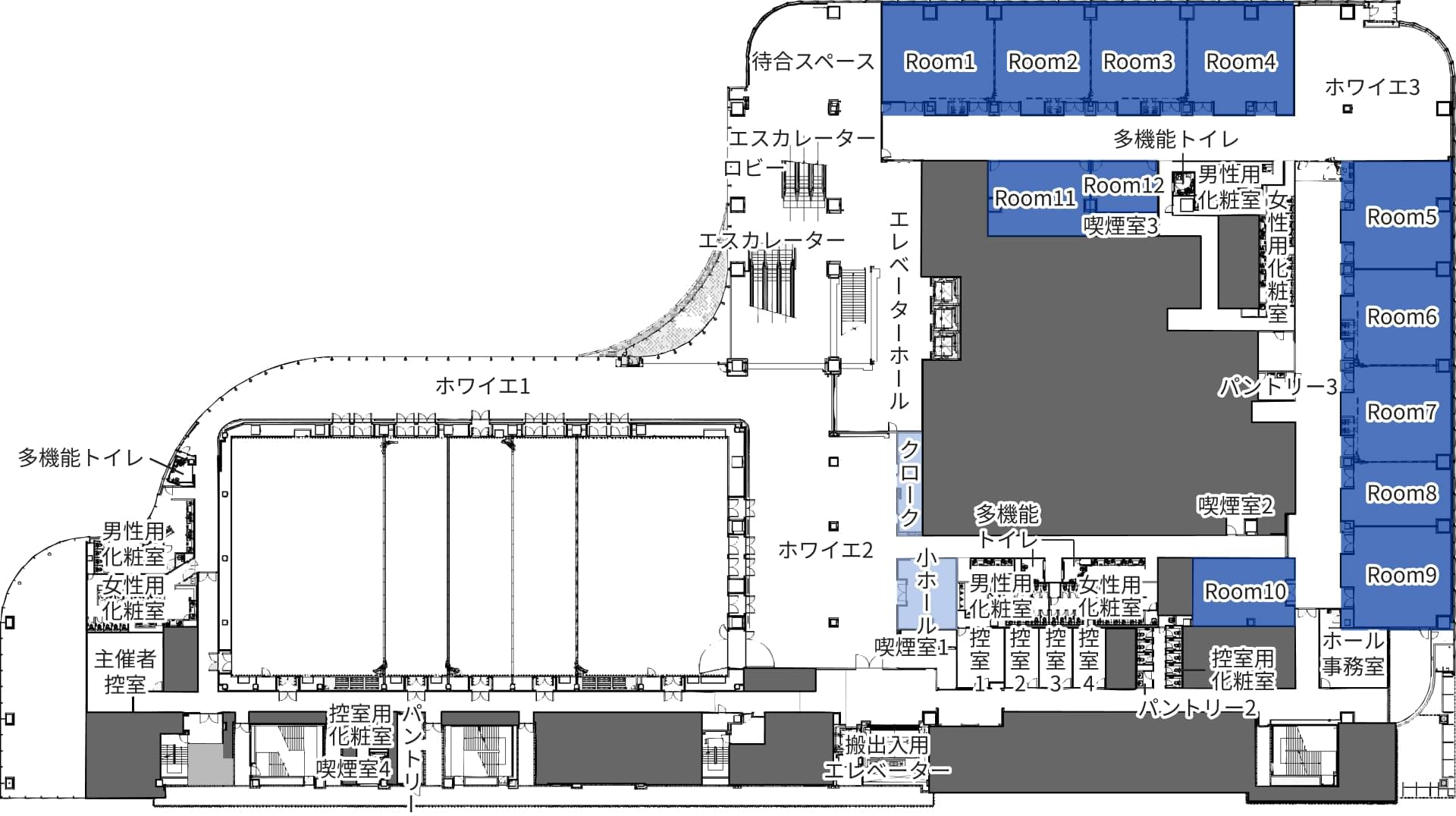 小規模利用プランの利用箇所を示す5階フロア図。右側の会議室12部屋が利用箇所として示されています。